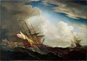 English Ships at Sea Beating to Windward in a Gale, c.1690