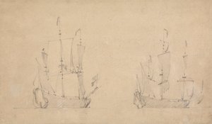 Starboard-quarter View of a Flagship in Light Airs and Similar View of Another by Willem van de Velde the Younger