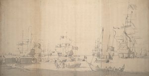 A Weyschuit Being Hauled Ashore in a Crowded Harbour, c.1672 by Willem van de the Elder Velde
