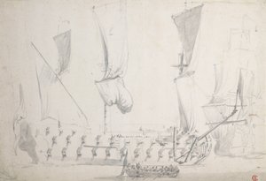 An English Fourth-Rate in Light Airs, c.1681 by Willem van de the Elder Velde