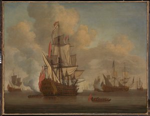 Calm: An English Two-Decker with Sails Loosed Firing a Salute