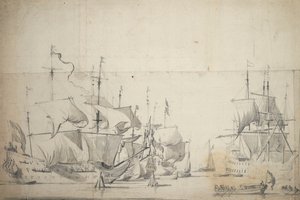 Dutch Fighting Ships Drying Sails, c.1658 by Willem van de the Elder Velde