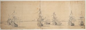 Dutch Ships at Anchor Off a Low Shore, c.1658 by Willem van de the Elder Velde