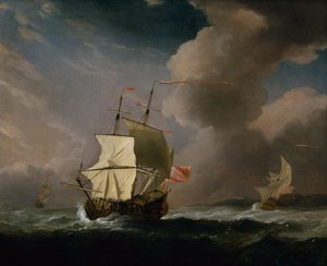 An English Two Decker in a Strong Wind with another Ship in the Background