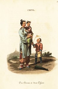Chinese nursery maid and two children