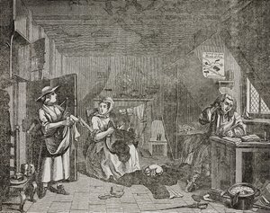 Afflicted poet, after painting by William Hogarth
