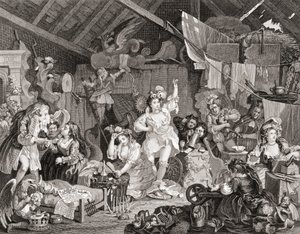Strolling Players rehearsing in a Barn, engraved by G Presbury, from The Works of Hogarth published London 1833