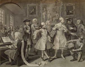 Tom Rakewell surrounded by artists and professors, plate II from The Rake