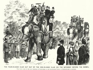 Punch cartoon: The Four-in-Hand Club Cut out by the One-in-Hand Club (on the Saturday Before the Derby) by William (after) Ralston