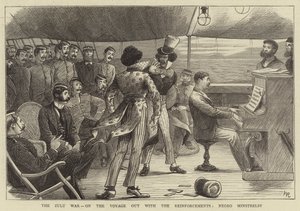 The Zulu War, on the Voyage out with the Reinforcements, black Minstrelsy (engraving)