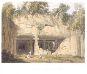 Exterior of the Great Cave Temple of Elephanta, near Bombay, in 1803, from Volume II of 