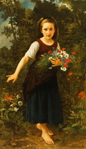Little Girl by the Brook holding a Sheaf of Flowers by William Adolphe Bouguereau