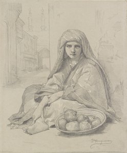 North African Girl Selling Pomegranates