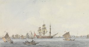 The Hindostan at Anchor in the Strait of Mi-a-tau of the City of Ten-choo-fou at the Entrance to the Gulf of Pekin by William Alexander