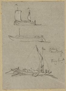 Three Sketches of Dusseldorf River Boats by William Alfred Delamotte