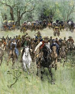 United States, Oklahoma State: West Conquete. Owners Loading at Signal in West Oklahoma During Land Rush by William Allen (after) Rogers