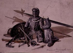 Study of armour and weapons at Brancepeth Castle, Durham by William Andrews Nesfield