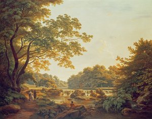 Figures by a Weir on the River Clodiagh at Charleville Forest, County Offaly