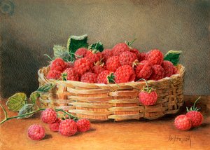 A Still Life of Raspberries in a Wicker Basket