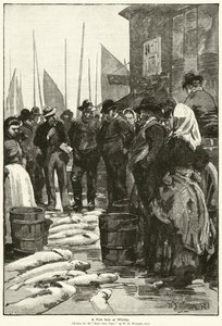 A Fish Sale at Whitby by William Barnes (after) Wollen