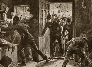 Fight at Ennis between National Leaguers and Police, 1886, Illustration from 