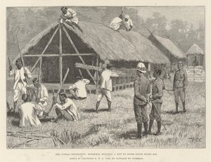 The Lushai Expedition, Goorkhas building a Hut to store their Spare Kit by William Barnes Wollen