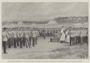 The Military Manoeuvres in Wilts and Dorset, the Bishop of Salisbury conducting Divine Service in Camp on Sunday, 21 August by William Barnes Wollen