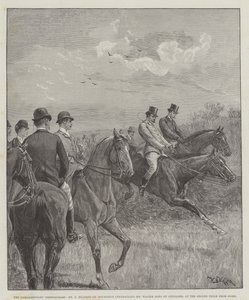 The Parliamentary Steeplechase, Mr. F. Mildmay on Discretion Overhauling Mr. Walter Long on Crusader, at the Second Fence from Home by William Barnes Wollen