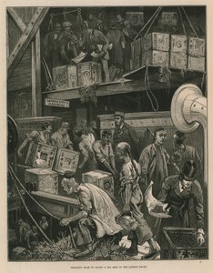 Breaking bulk on board a tea ship in the London docks by William Bazett Murray
