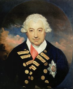 Portrait of Rear Admiral Sir John Jervis, first Earl of Saint Vincent, wearing the Order of the Bath ribbon, commanding the British fleet of Mediterranean in 1795 and 1797, alongside Horatio Nelson, he sets off the Spanish fleet by William Beechey