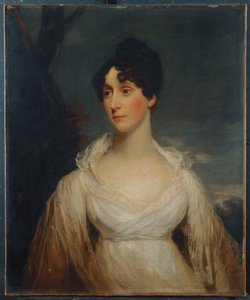 Portrait of a lady seated, half length, wearing a white dress