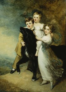 Three Children with a Dog in a Landscape