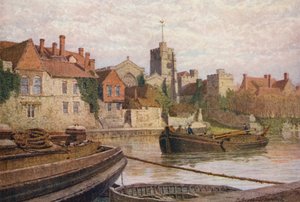 Maidstone, Back of the Ancient Palace, the Church, and Old College from across the Medway by William Biscombe Gardner