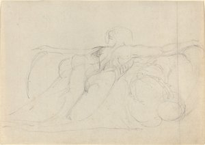 A Man Seen from Behind, Rising on Clouds by William Blake