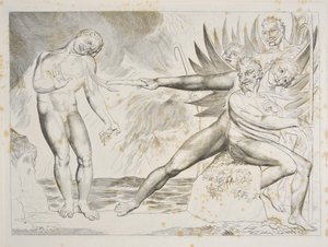 The Circle of the Corrupt Officials: The Devils tormenting Ciampolo (detail) by William Blake