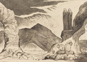 The Circle of the Falsifiers: Dante and Virgil Covering their Noses because of the stench by William Blake