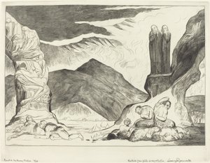 The Circle of the Falsifiers; Dante and Virgil Covering their Noses because of the Stench by William Blake