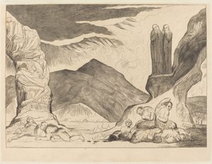 The Circle of the Falsifiers; Dante and Virgil Covering their Noses because of the Stench by William Blake
