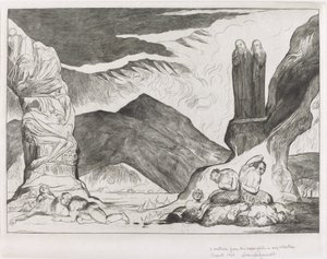 The Circle of the Falsifiers; Dante and Virgil Covering their Noses because of the Stench by William Blake