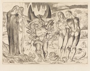 The Circle of the Thieves; Agnolo Brunelleschi Attacked by a Six-Footed Serpent by William Blake