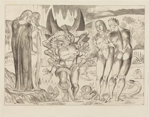 The Circle of the Thieves; Agnolo Brunelleschi Attacked by a Six-Footed Serpent by William Blake