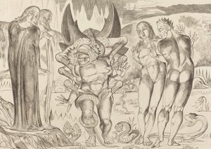 The Circle of the Thieves, Agnolo Brunelleschi Attacked by a Six-Footed Serpent by William Blake