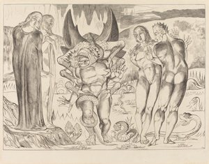 The Circle of the Thieves, Agnolo Brunelleschi Attacked by a Six-Footed Serpent by William Blake