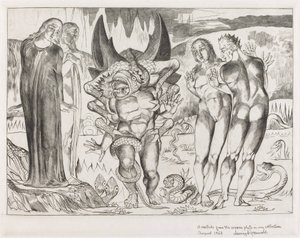 The Circle of the Thieves, Agnolo Brunelleschi Attacked by a Six-Footed Serpent by William Blake