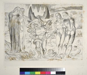 The Circle of the Thieves: Agnolo Brunelleschi Attacked by a Six-Footed Serpent. Inferno, Canto XXV, illustration to the Divine Comedy by Dante Alighieri by William Blake