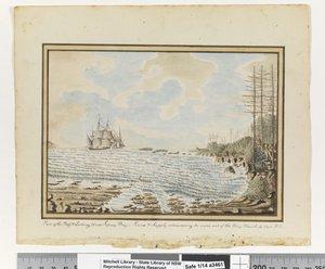 Part of the Reef & Landing places Sydney Bay; Sirius & Supply endeavoring to work out of the Bay, March 19 1790