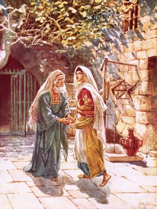Mary goes into the hill country and meets Elizabeth