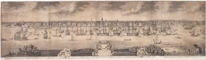 A South Prospect of Ye Flourishing City of New York in the Province of New York in America, engraved by John Harris, 1717-18 by William Burgis