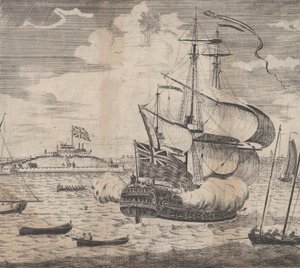 A View of Castle William by Boston in New England, early 18th century by William Burgis.