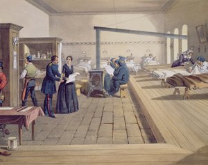 Hospital at Scutari, detail of Florence Nightingale on the ward, from The Seat of War in the East, pub. by Paul & Dominic Colnaghi & Co., 1856 (detail)